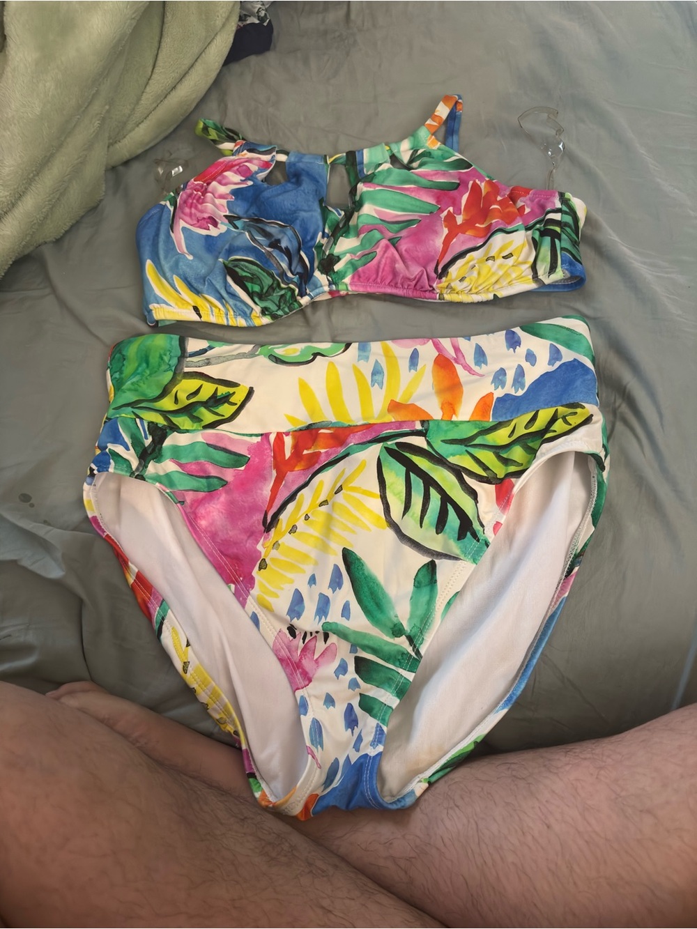 24th & Ocean Tropical Floral Multicolor Bikini - Blue, Green, Pink, Yellow
